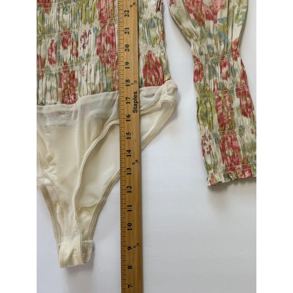 Intimately Free People‎ Boho Floral Smocked Bodysuit Milkmaid Size S Whimsical